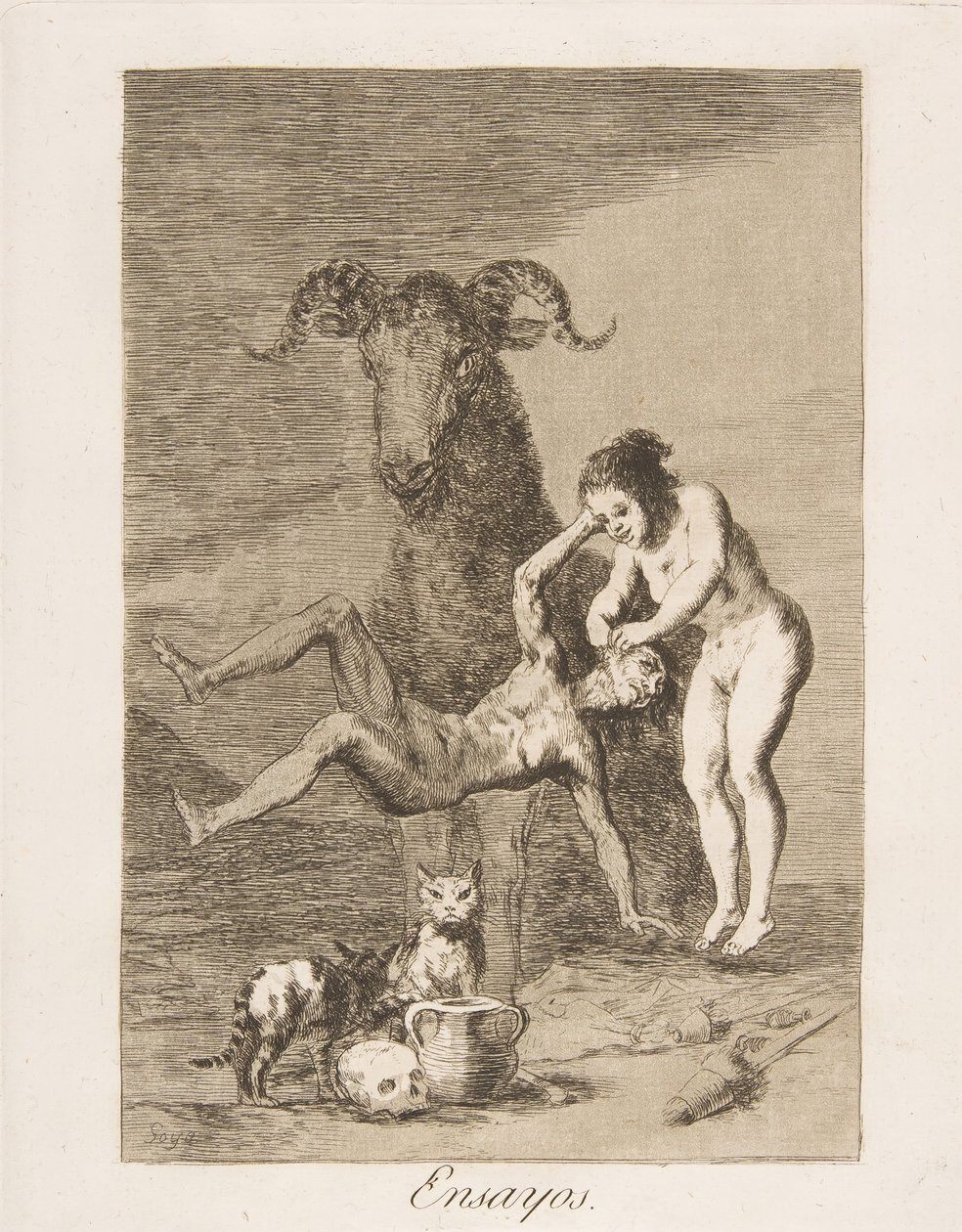 Plade 60 fra Los Caprichos: Trials Essays., 1799. af Francisco de Goya