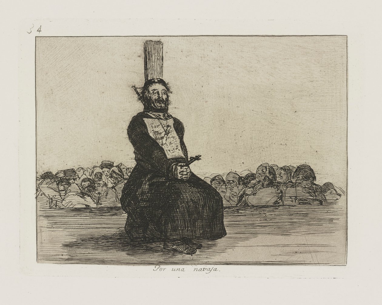 Ved en barbermaskine. (På Grund af en Kniv.), Pl. 34 fra serien The Disasters of War af Francisco de Goya