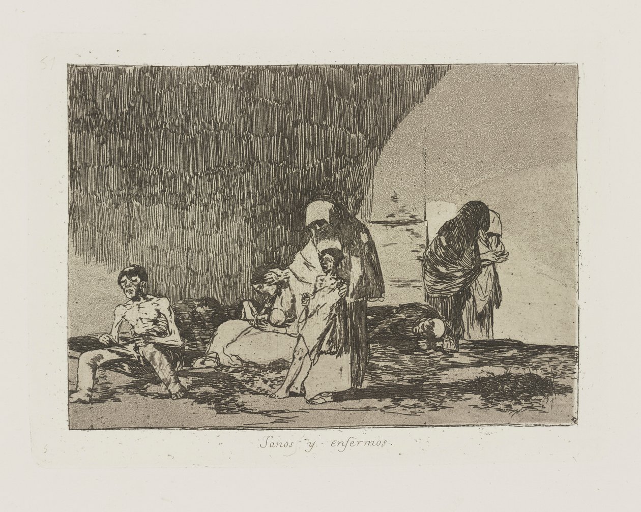 Sund og syg. (De raske og de syge.), Pl. 57 fra serien The Disasters of War af Francisco de Goya