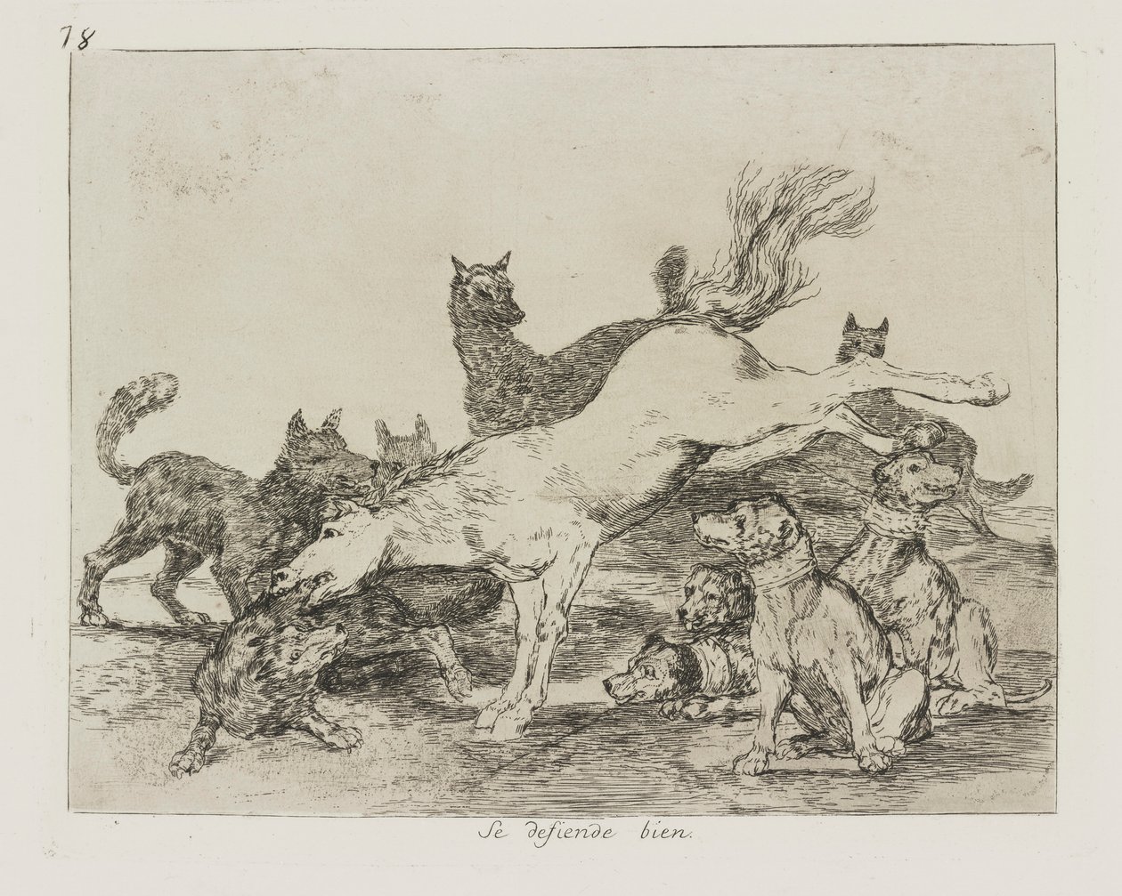Han forsvarer sig godt. (Han forsvarer sig godt.), pl. 78 fra serien The Disasters of War af Francisco de Goya
