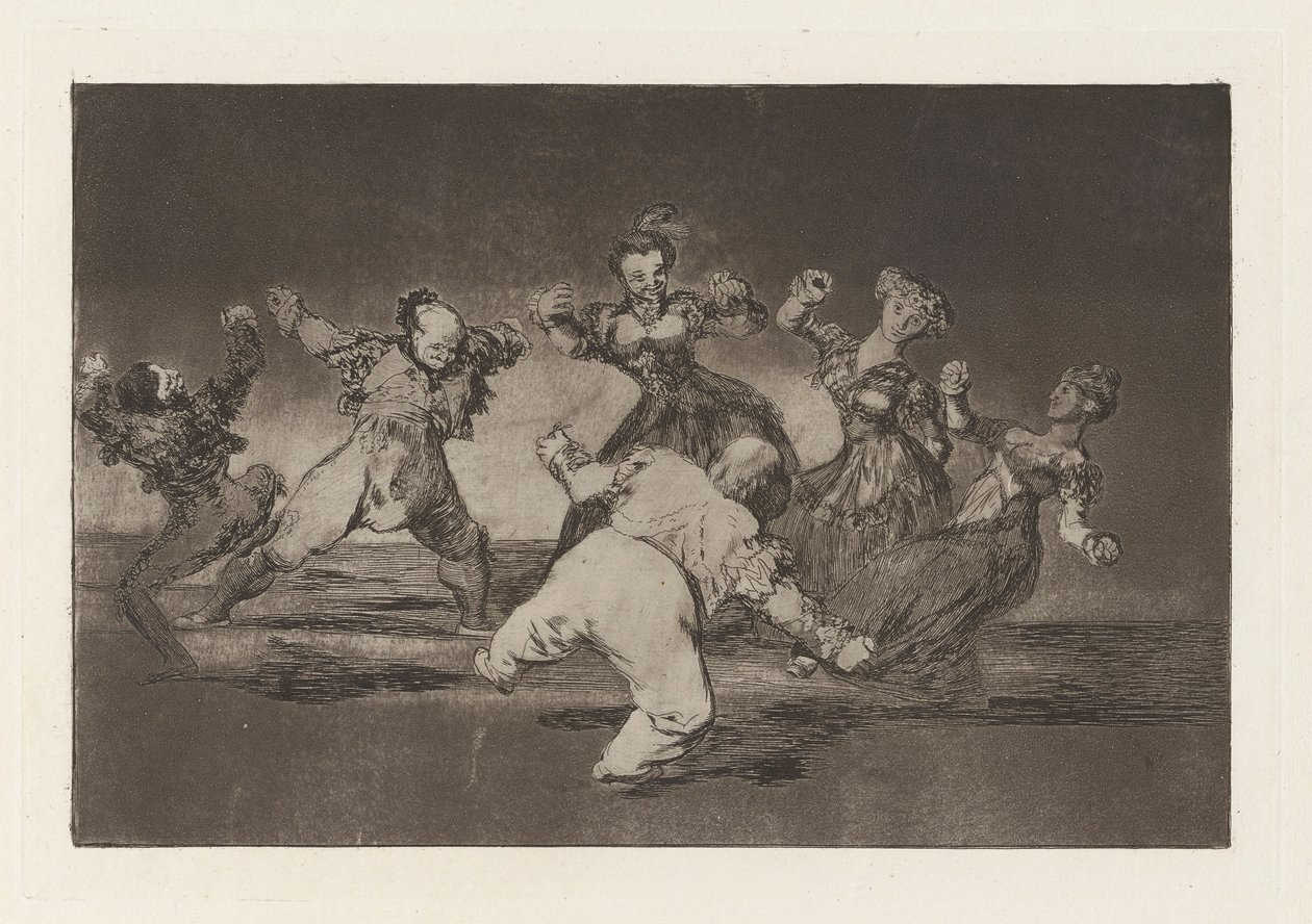Si Marina bayl?, tome lo que hall? (If Marion Will Dance, Then She has to Take the Consequences), fra serien Los disparates (Los proverbios) af Francisco de Goya