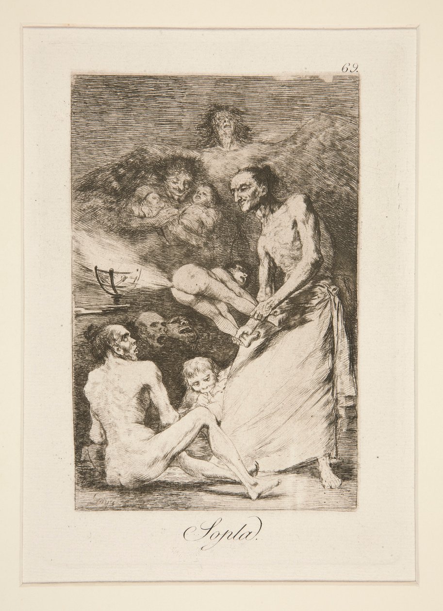 Sopla (Blæse), pl. 69 fra serien Los caprichos af Francisco de Goya