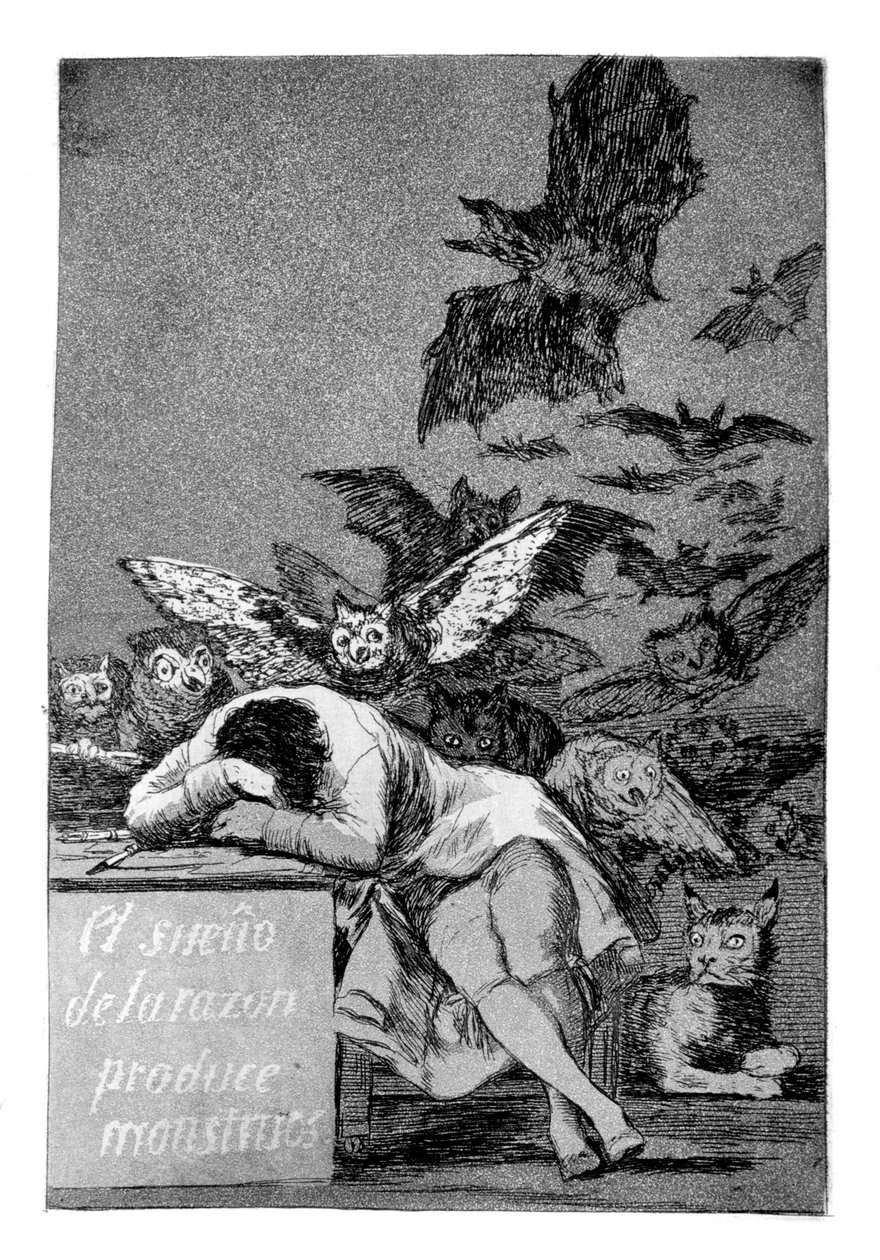 Fornuftens søvn frembringer monstre, 1799 af Francisco de Goya