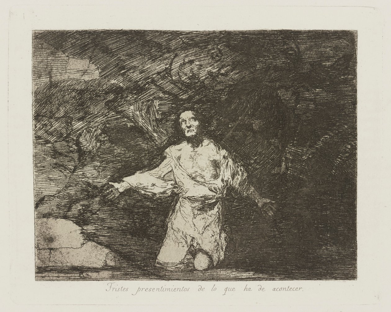 Triste forudanelser om, hvad der kommer. (Triste forvarsler om, hvad der kommer til at ske.), pl. 1 fra serien The Disasters of War af Francisco de Goya