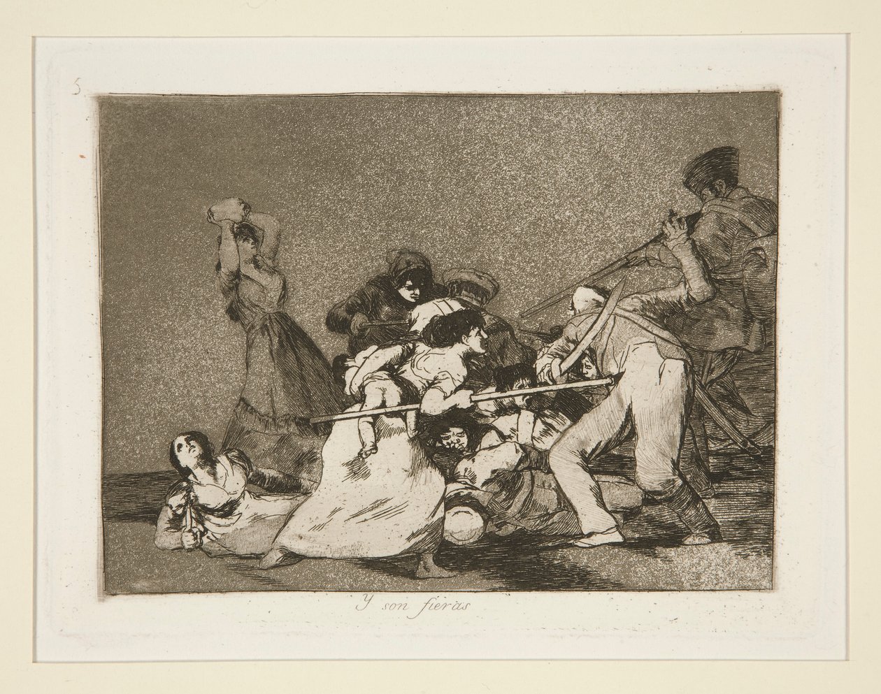 Y søn Fieras (og de er som vilde dyr), pl. 5 fra los desastres de la Guerra (krigskatastroferne) af Francisco de Goya