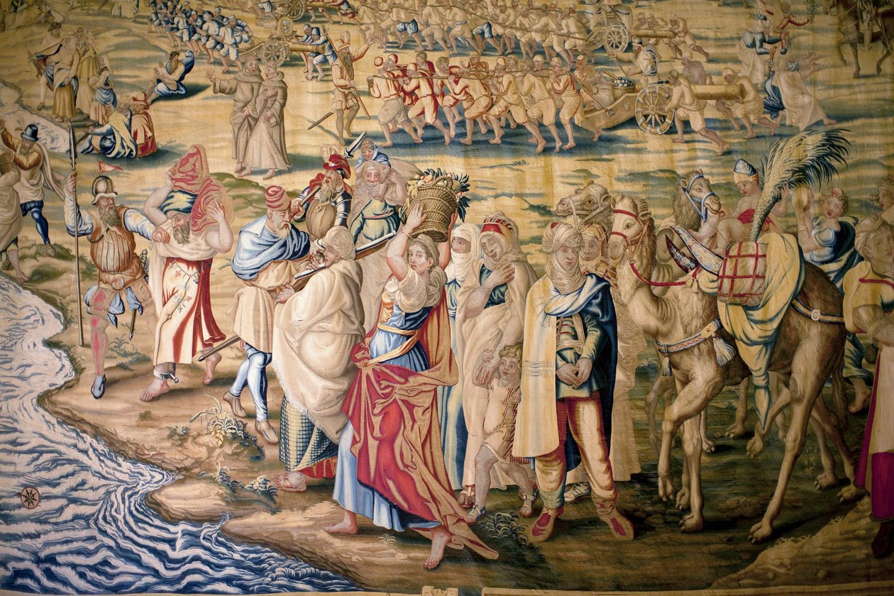 Detalje af erobringen af Tunis (Tunesien) - Tapet af Francisco og Cornelius Van der Goten (18. århundrede), vævet på den kongelige gobelinfabrik, midten af det 18. århundrede, efter det 16. århundredes gobelin af Willem de Pannemaker - (Tunis Conquest, det af Francisco Ignacio Vandergoten Canyuwell