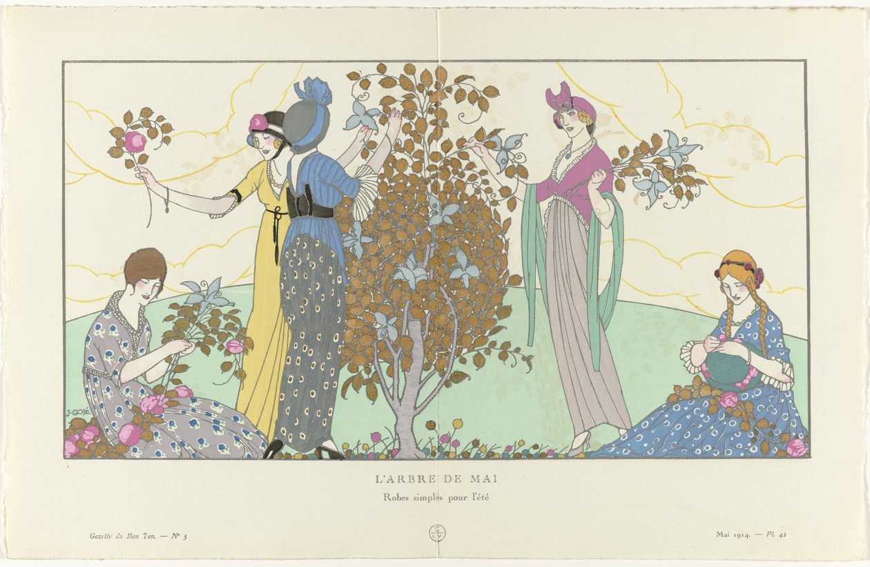 Gazette du Bon Ton, 1914 - Nr. 5, pl. 42: Maj -træet / enkle kjoler til sommeren (titel på objekt) af Francisco Javier Gosé