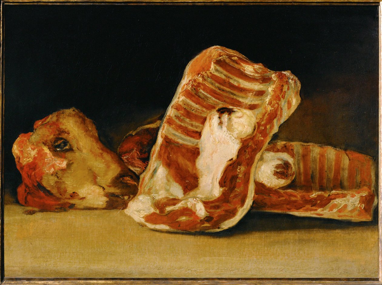 Nature Morte a la tete de mouton - Stilleben med fårehoved ... af Francisco Jose de (circle of) Goya y Lucientes