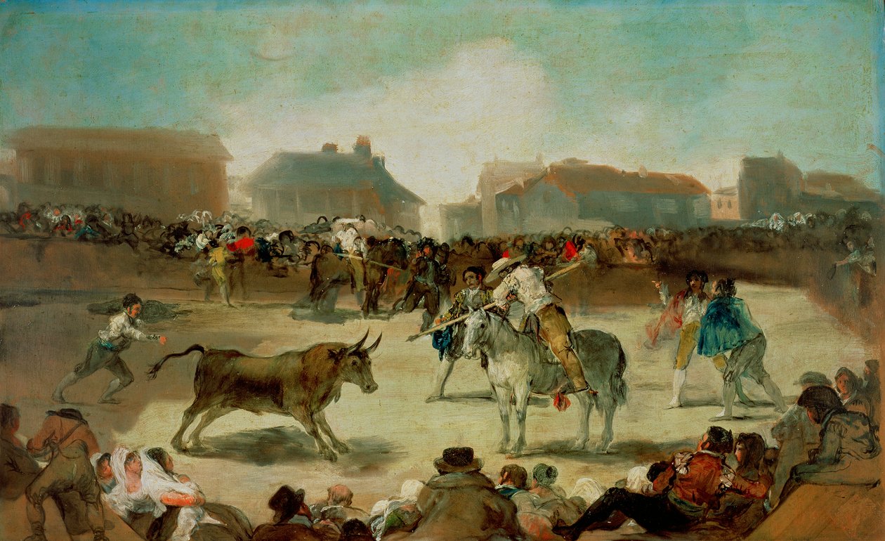 A Village Tyrefight - Goya, Francisco, de (1746-1828) - 1812-1814 - Olie på træ - 45x72 - Real Academia de Bellas Artes de San Fernando, Madrid ©FineArtImages/Leemage af Francisco Jose de Goya y Lucientes