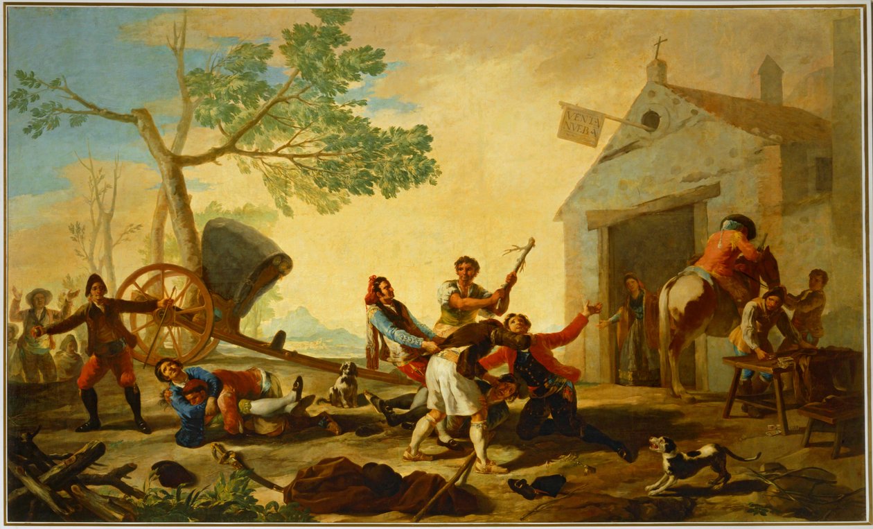 Et slagsmål uden for den nye kro ... (maleri på lærred) af Francisco Jose de Goya y Lucientes