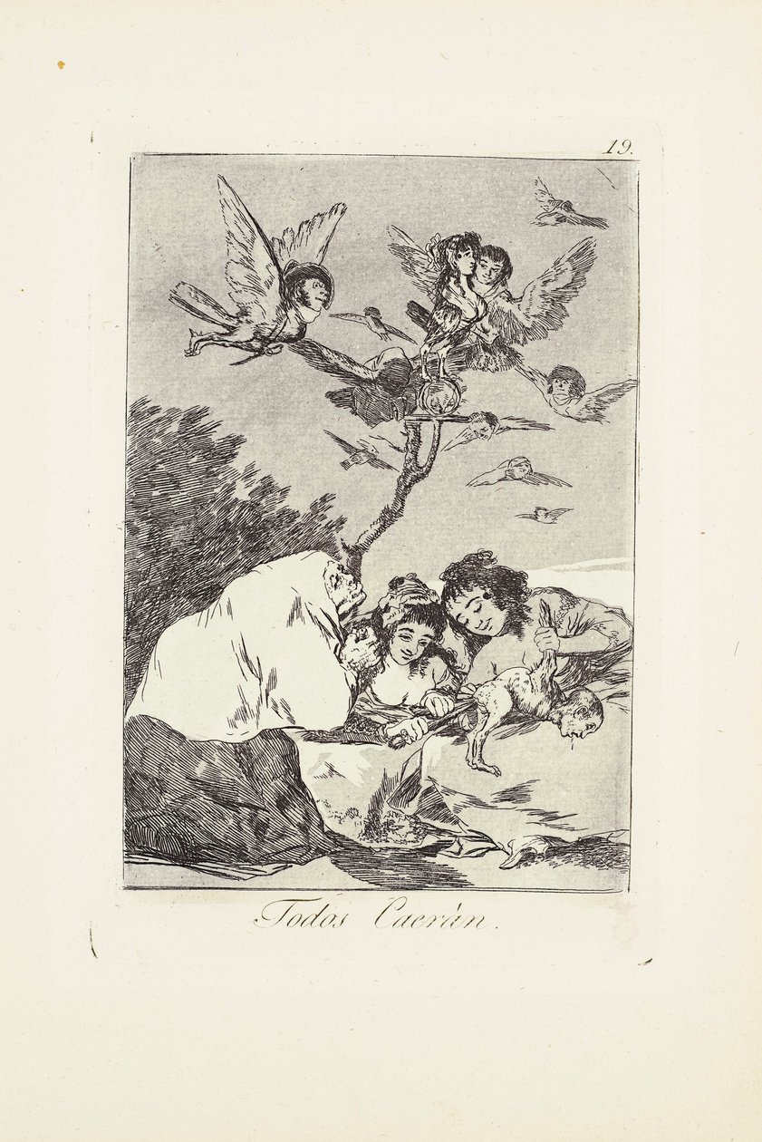 Alle vil falde (Todos Caeràn) Plade 19 fra: Los Caprichos af Francisco Jose de Goya y Lucientes