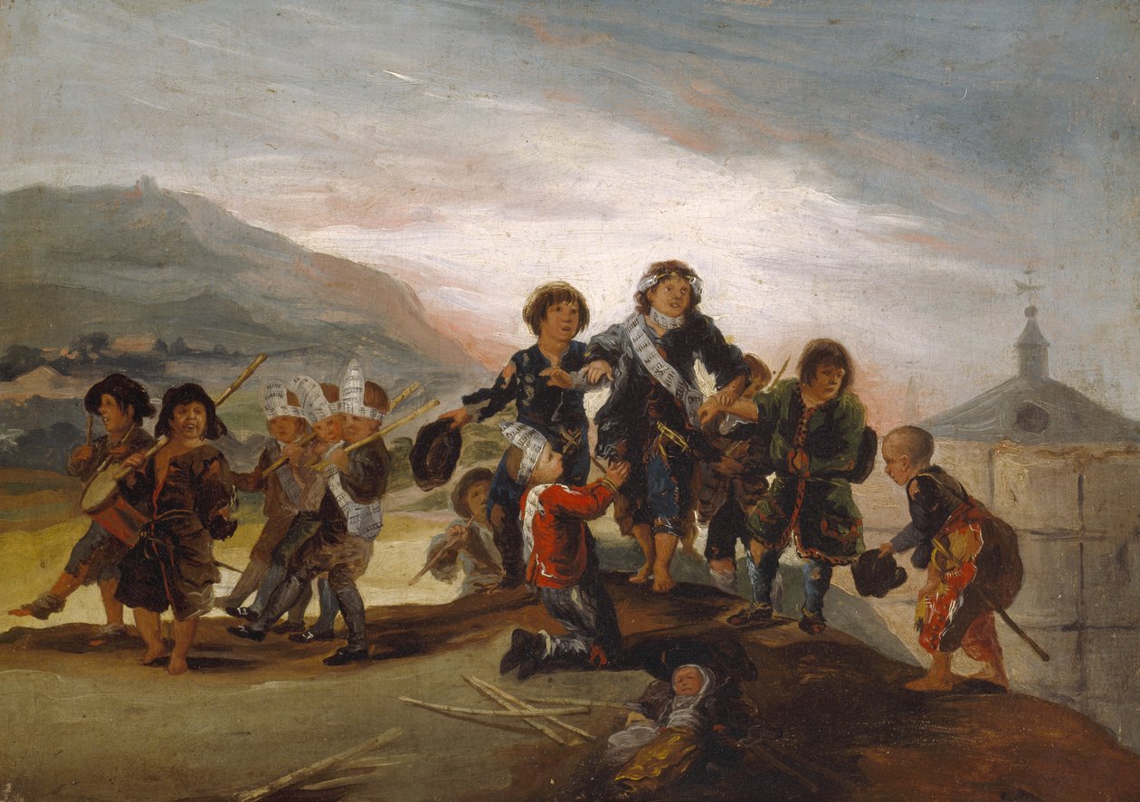 Boys Playing at Soldiers, n. 1775-1799 (öljy kankaalle) af Francisco Jose de Goya y Lucientes