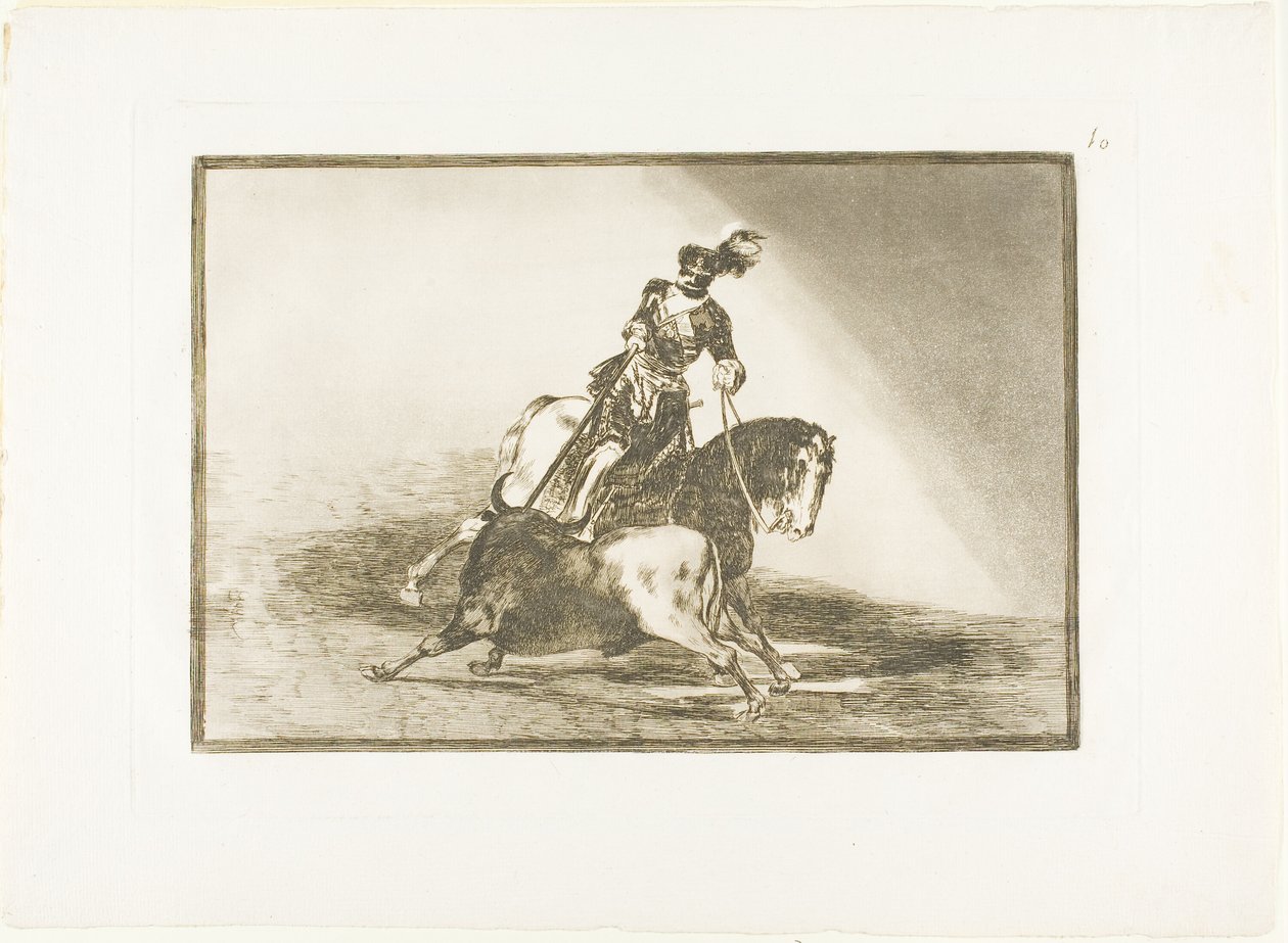 Charles V spidder en tyr i ringen ved Valladolid, plade ti fra The Art of Tyrefighting af Francisco Jose de Goya y Lucientes