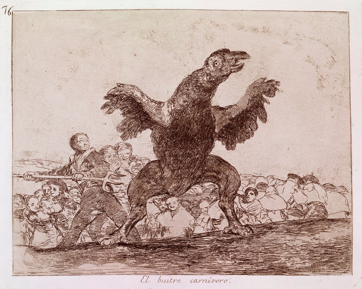 Krigens Destres: "" Den kødædende grib"" Repræsentation af tilhængerne af monarkiet Ferdinand VII af Spanien som dyr. Radering n.76 af Francisco de Goya y Lucientes (1746-1828). 1810-1812. Madrid. Prado Museum af Francisco de Goya