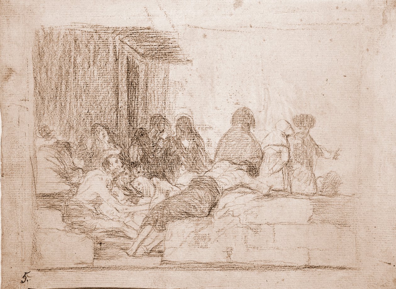 Destres of the War: Forgæves klager (forberedende tegning af Francisco de Goya