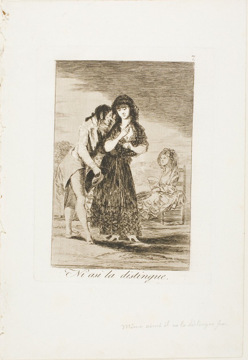 Selv således kan han ikke få hende ud, tallerken syv fra Los Caprichos af Francisco Jose de Goya y Lucientes