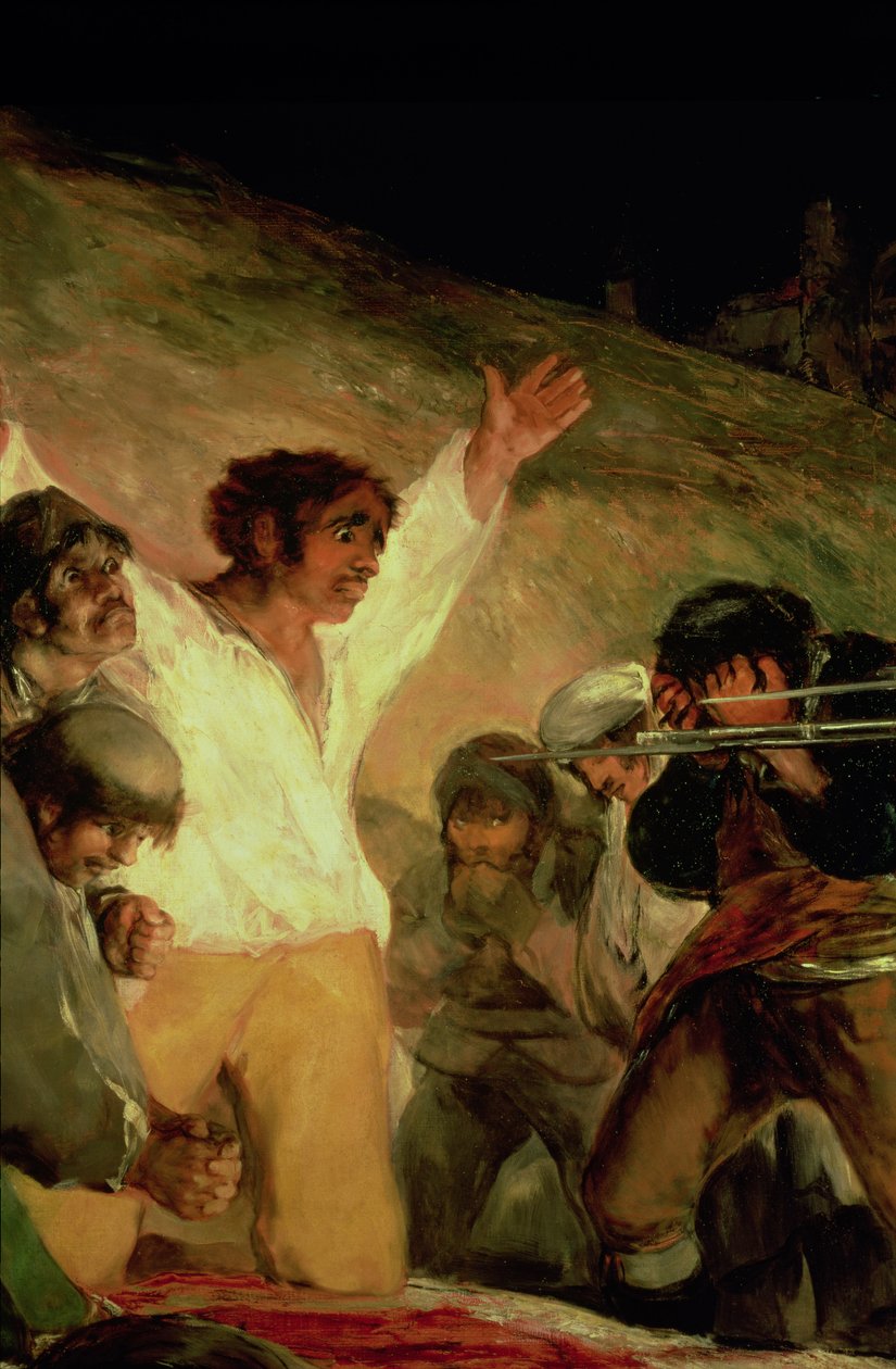 Henrettelse af forsvarerne af Madrid, 3. maj 1808, detalje af en mand med løftede hænder af Francisco Jose de Goya y Lucientes