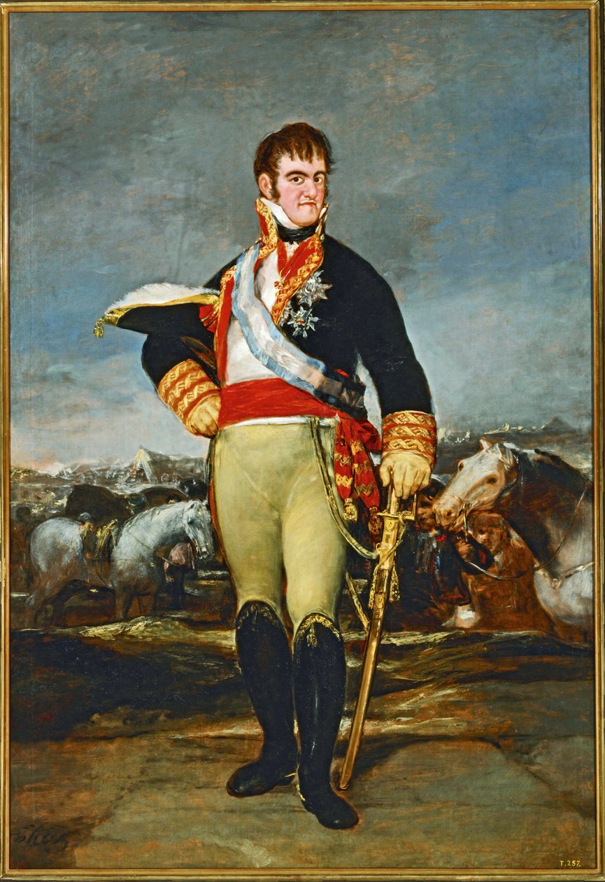 Ferdinand VII, konge af Spanien i en kavalerilejr ... (maleri på lærred) af Francisco Jose de Goya y Lucientes