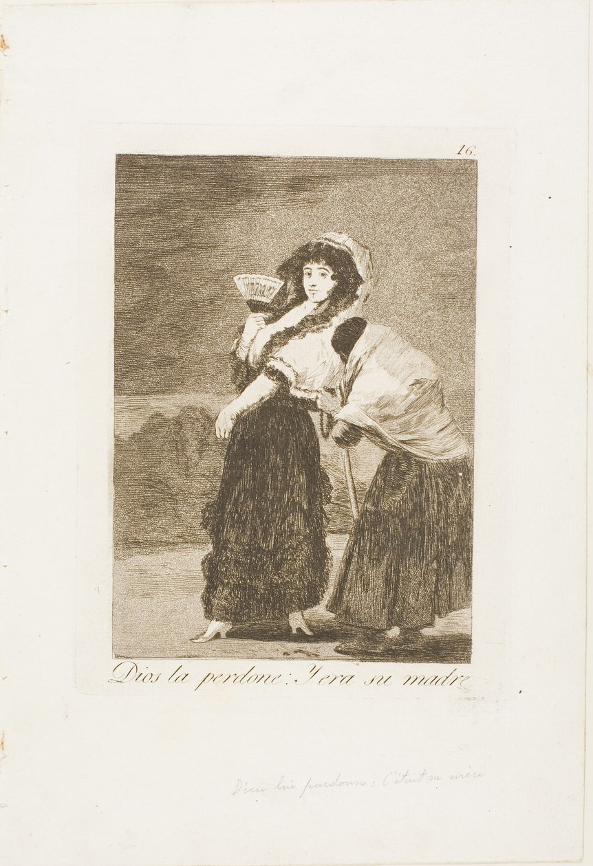 For himlens skyld: og det var hendes mor, plade 16 fra Los Caprichos af Francisco Jose de Goya y Lucientes