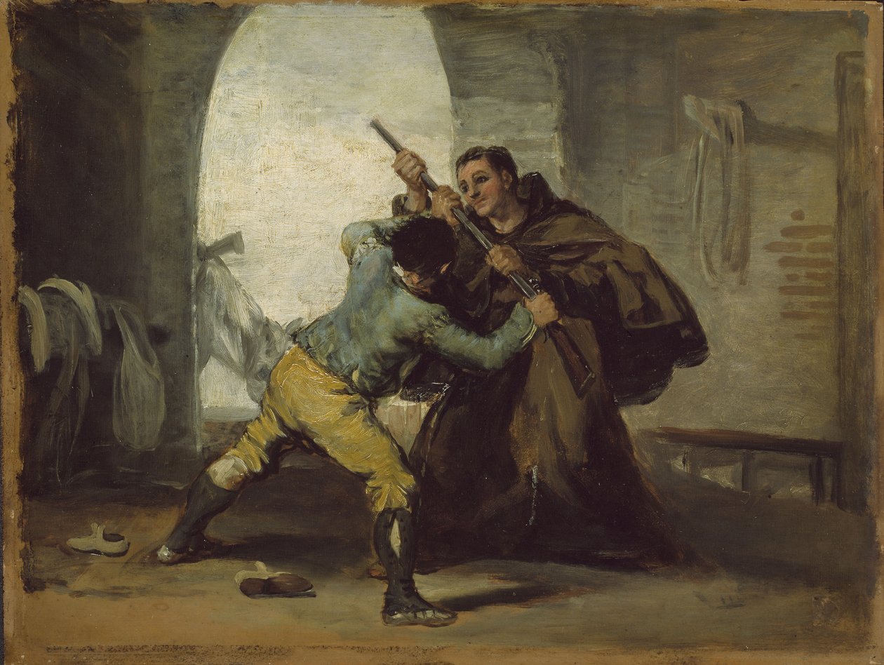 Friar Pedro wrests the Gun from El Maragato, c.1806 af Francisco de Goya