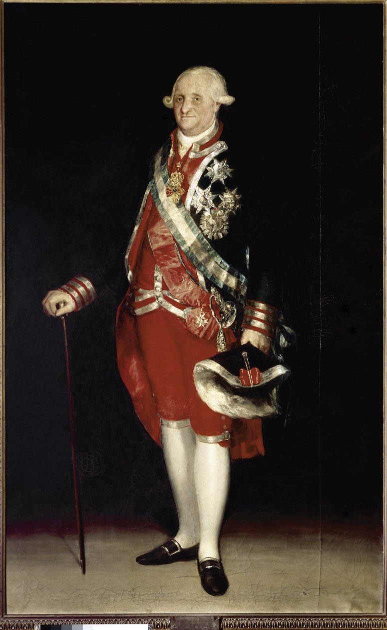 Portræt i fuld længde af Karl IV, konge af Spanien. (olie på lærred af Francisco de Goya