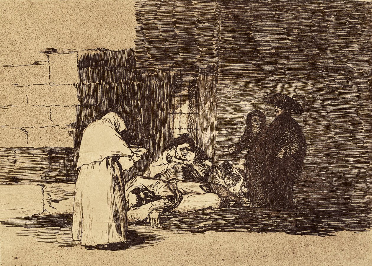 GOYA Y LUCIENTES, Francisco de (1746-1828). En kvindes velgørenhed. 1810-1820. (15,5 x 20,6 cm). Plade 49 af "The Disasters of War". Ætsning. SPANIEN. MADRID (AUTONOM FÆLLESSKAB). Madrid. Nationalbiblioteket af Francisco Jose de Goya y Lucientes