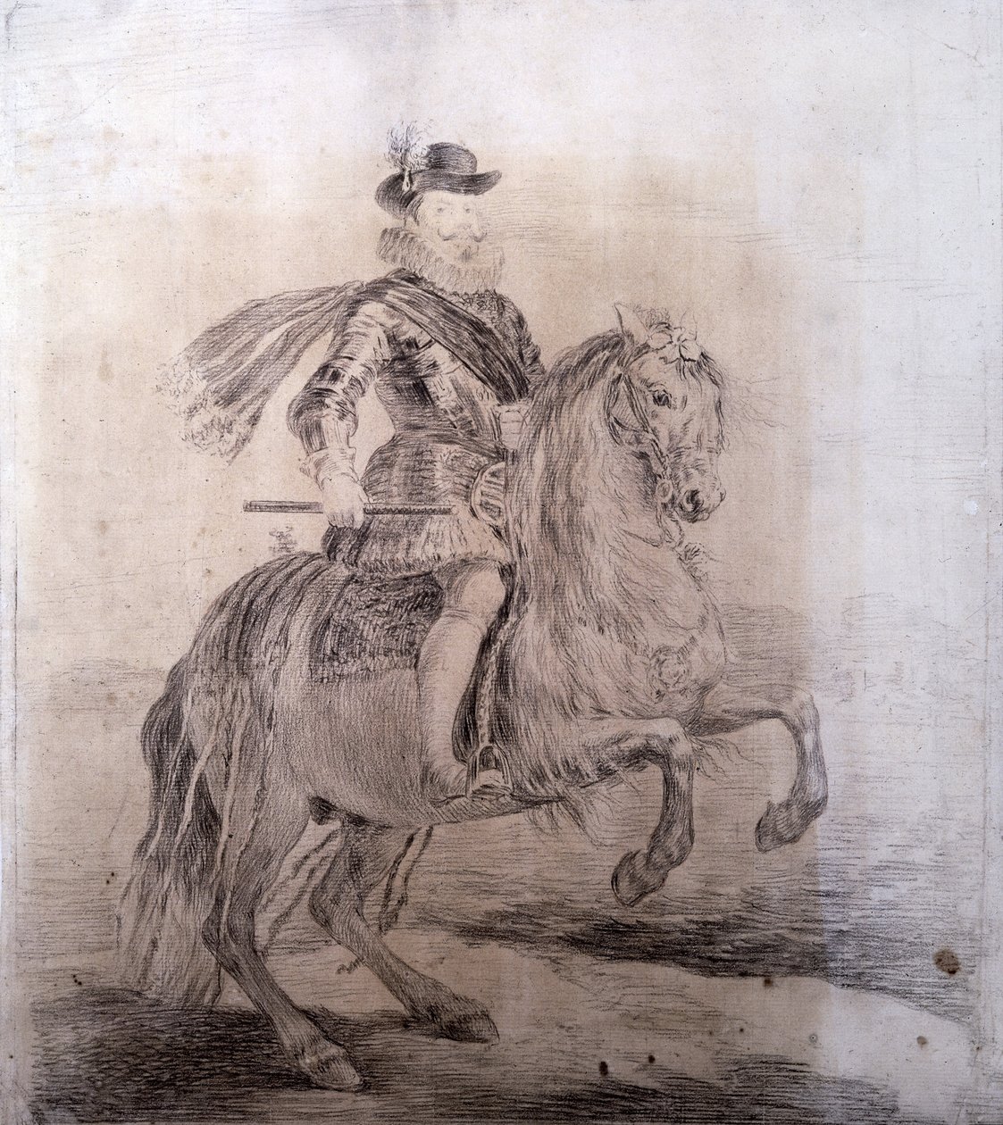 Goya y Lucientes, Francisco de (1746-1828). Ridningsportræt af Philip III fra Spanien. 1778. Philip III fra Spanien (1578-1621). King of Spain (1598-1621). Tegning af kopier af Velazquez -malerier. Barok kunst. Tegning. Spanien. Madrid (autonomt samfund).  af Francisco Jose de Goya y Lucientes