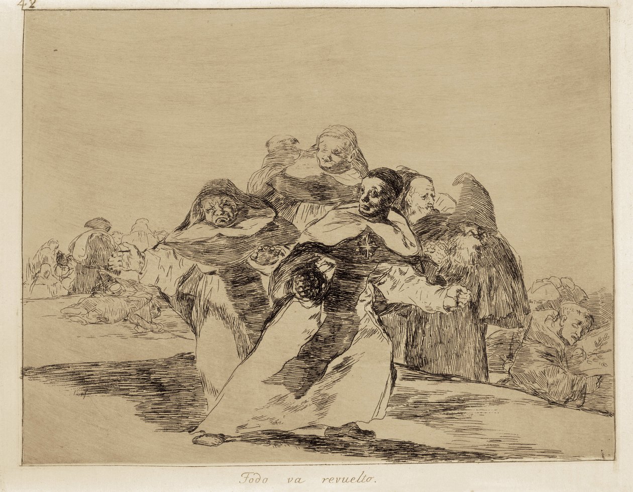 GOYA Y LUCIENTES, Francisco de (1746-1828). Alt er topsy-turvy. 1810-1820. (17,6 x 22,2 cm). Plade 42 af "The Disasters of War". Ætsning. SPANIEN. MADRID (AUTONOM FÆLLESSKAB). Madrid. Prado Museum af Francisco Jose de Goya y Lucientes