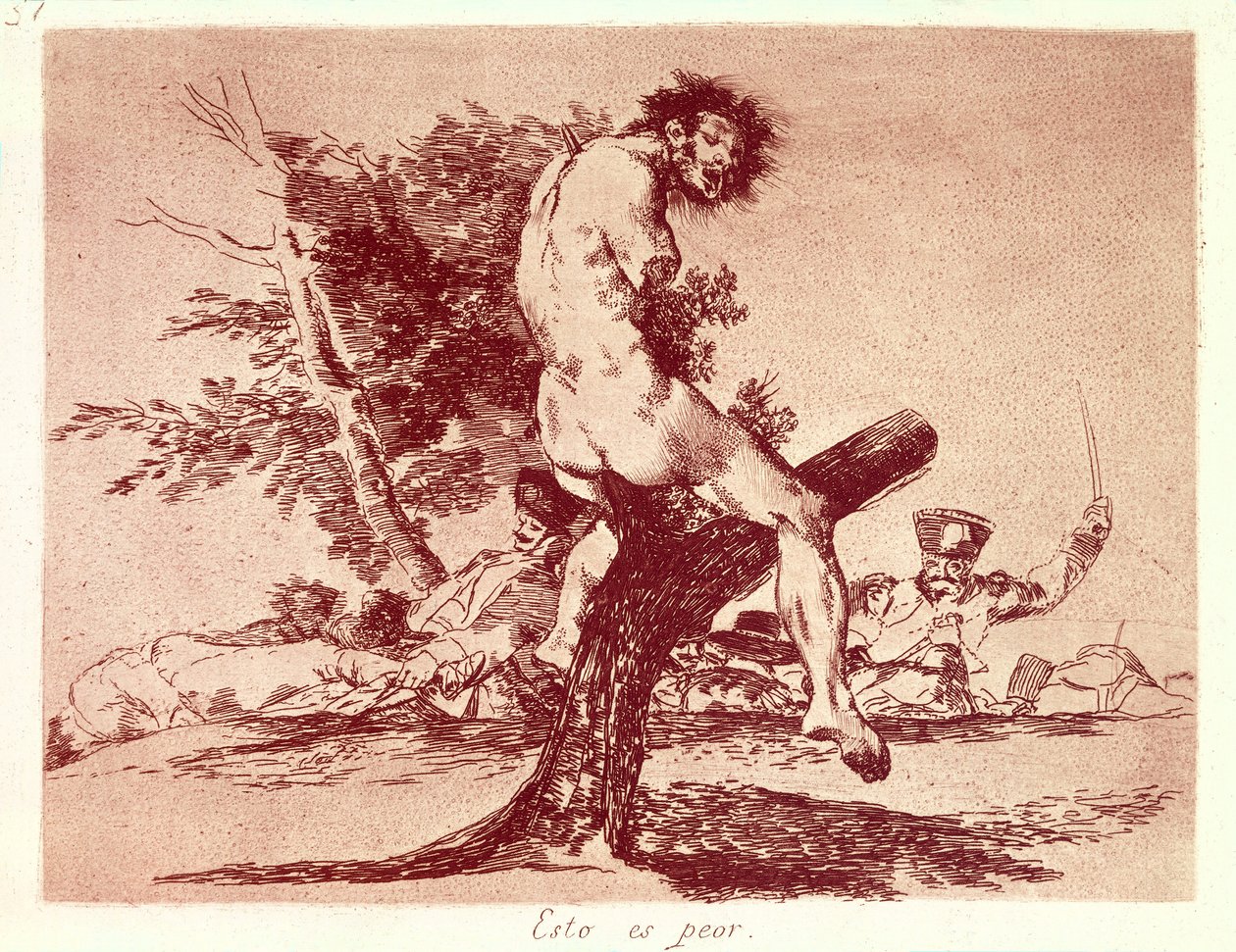 GOYA Y LUCIENTES, Francisco de (1746-1828). Krigens katastrofer. Det her er værre. 1810-1820. Ætsning. SPANIEN. MADRID (AUTONOM FÆLLESSKAB). Madrid. Nationalbiblioteket af Francisco Jose de Goya y Lucientes