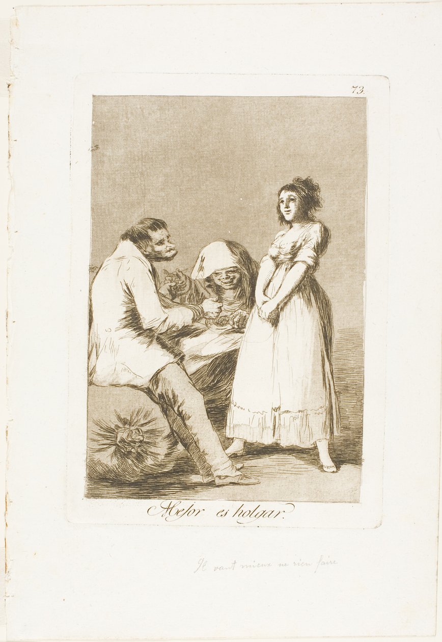 Det er bedre at være doven, tallerken 73 fra Los Caprichos af Francisco Jose de Goya y Lucientes