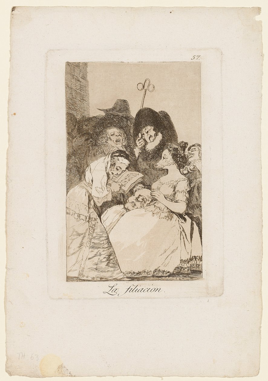 La Filiacion, tallerken fra "Los Caprichos", 1799 af Francisco de Goya