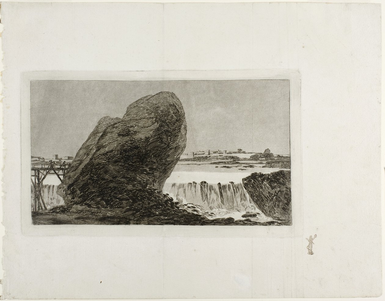 Landskab med vandfald, før 1810 af Francisco de Goya