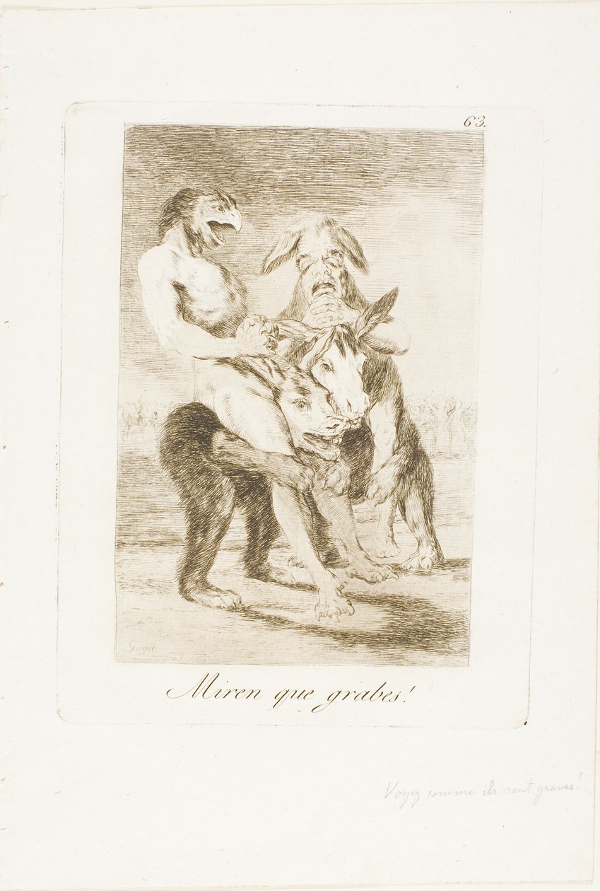 Se hvor højtidelige de er!, tallerken 63 fra Los Caprichos af Francisco Jose de Goya y Lucientes