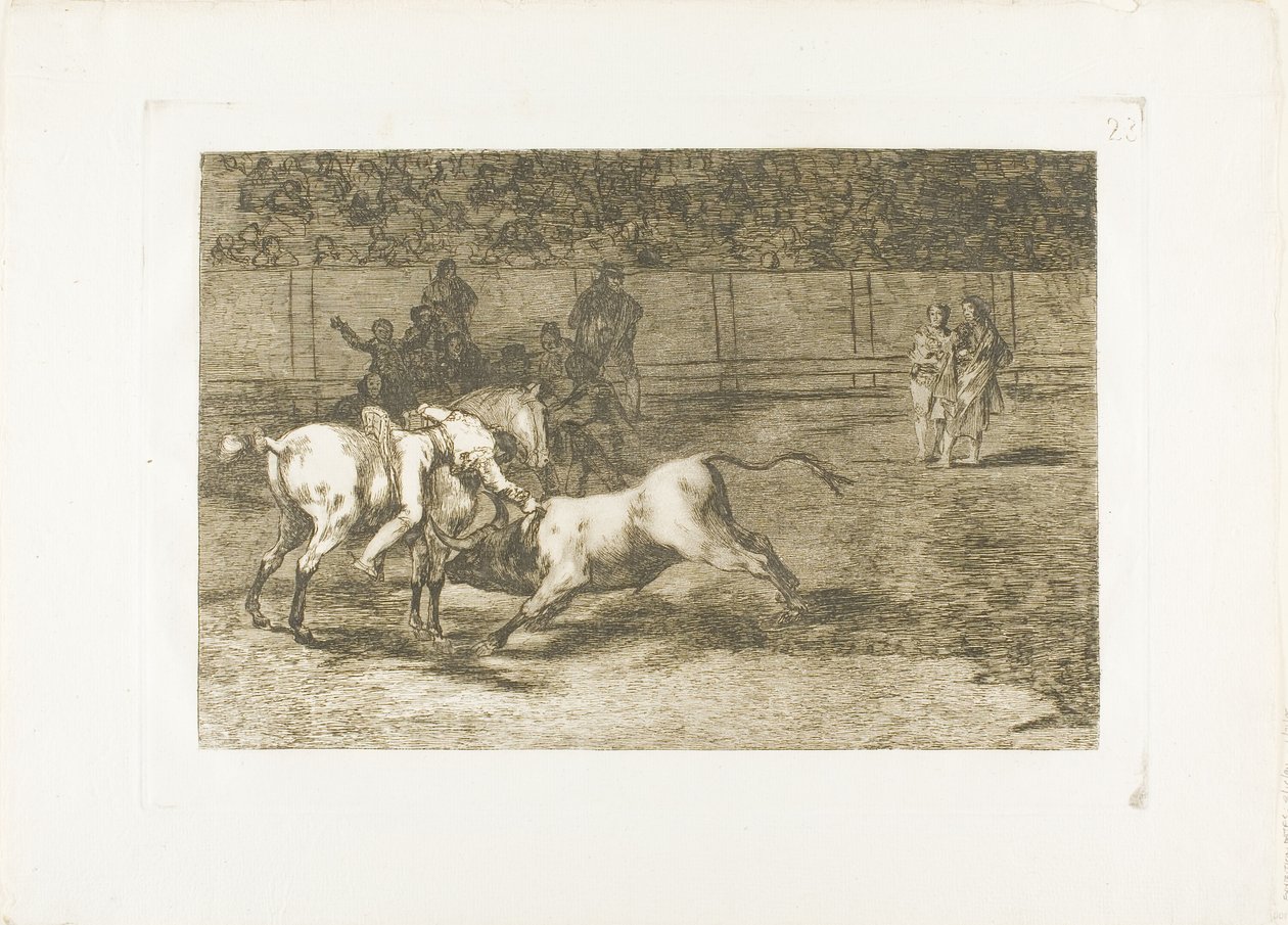 Mariano Ceballos, alias indianeren, dræber tyren fra sin hest, plade 23 fra The Art of Tyrefighting af Francisco Jose de Goya y Lucientes