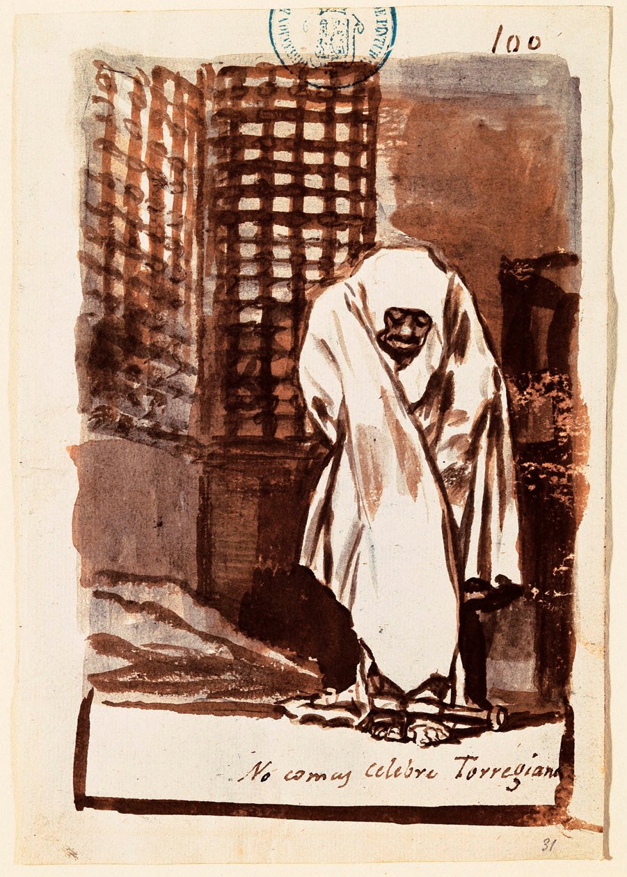""Spis ikke, berømte Torregiano"": kunstneren fordømmer inkvisitionens position i forhold til videnskabsmænd. Vasketegning af Francisco de Goya y Lucientes (1746-1828). 1803-1824. Madrid. Prado Museum. af Francisco Jose de Goya y Lucientes