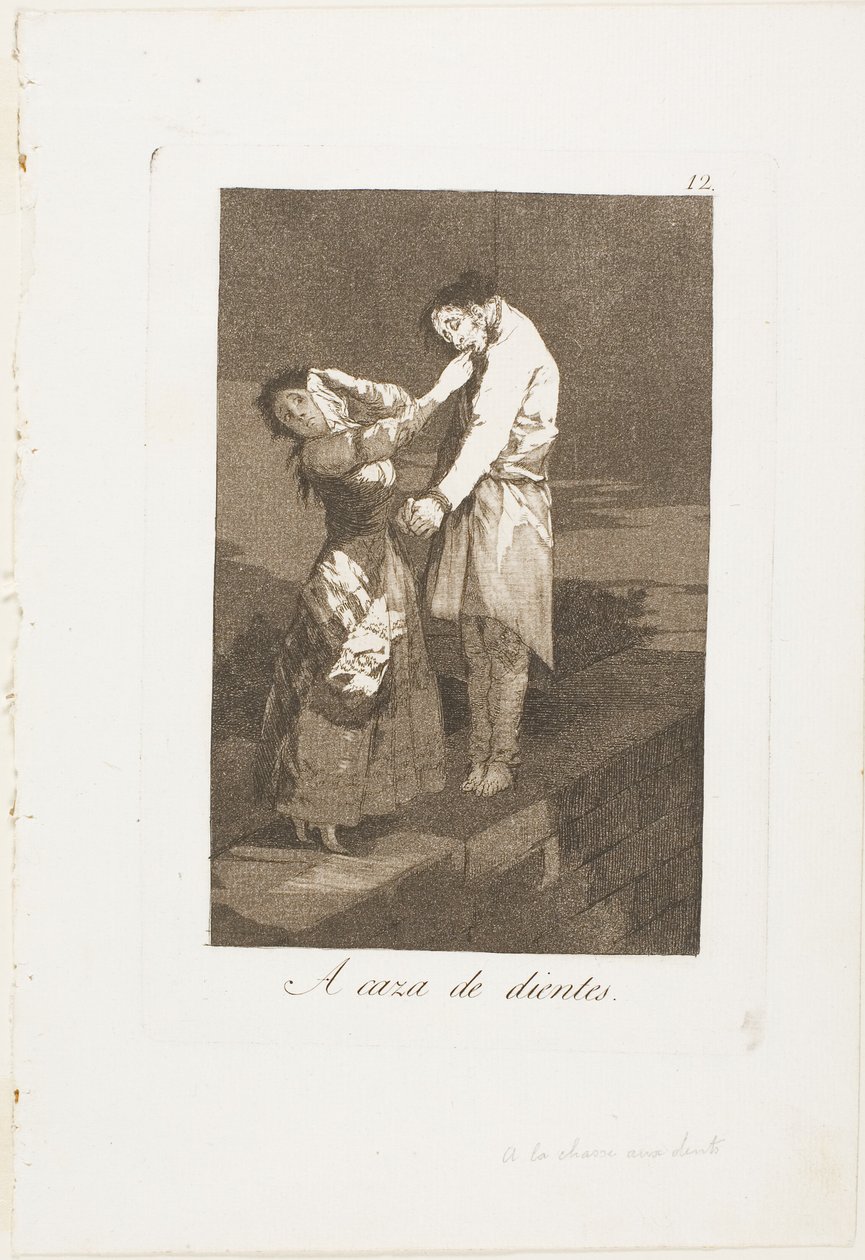 Ud på jagt efter tænder, tallerken tolv fra Los Caprichos af Francisco Jose de Goya y Lucientes