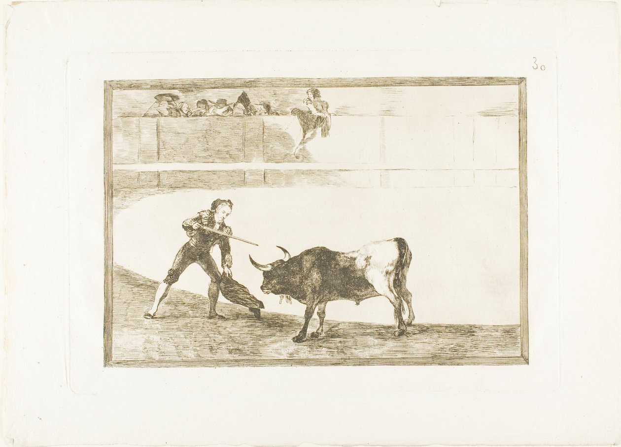 Pedro Romero dræber den standsede tyr, plade 30 fra The Art of Tyrefighting af Francisco Jose de Goya y Lucientes
