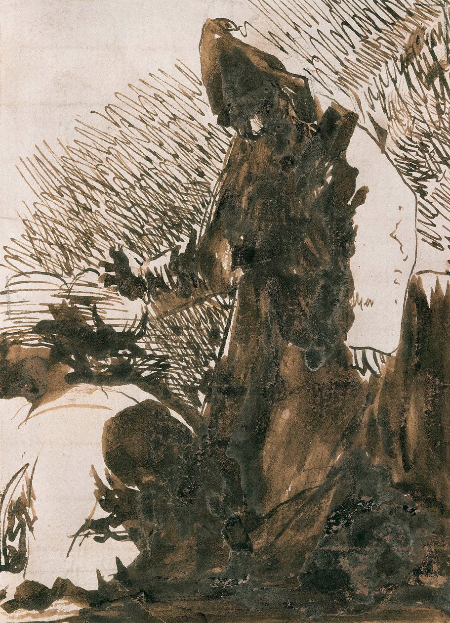 ""Karakterer, der knæler sig foran en munk"". Vasketegning af Francisco de Goya y Lucientes (1746-1828). 1820.Madrid. Prado Museum. af Francisco Jose de Goya y Lucientes