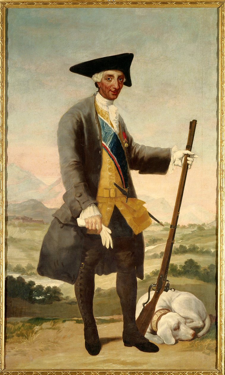 Portræt i foden af Charles III (1716-1788) som jæger, søn af Philip V. Maleri af Francisco de Goya (1746-1828) olie på lærred af Francisco de Goya