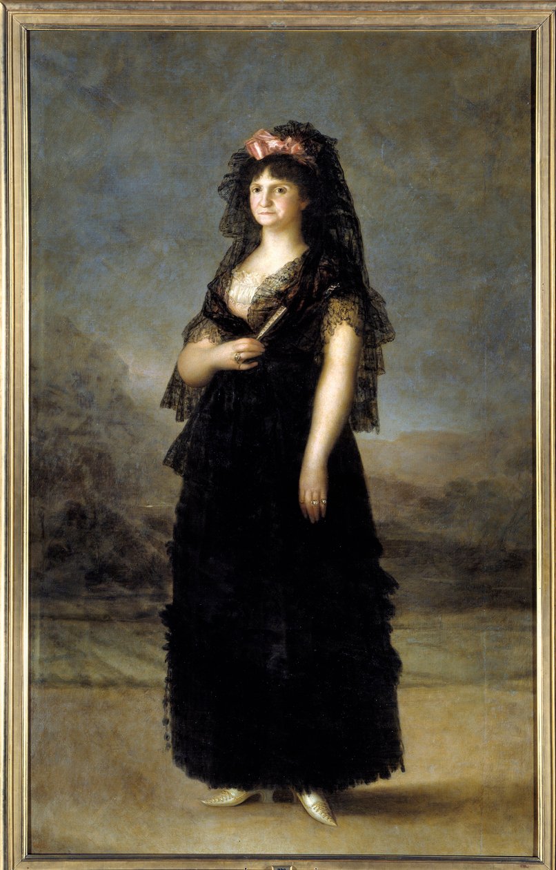Portræt i foden af dronningen af Spanien Marie Louise (1751-1819), kone til Charles IV Maleri af Francisco de Goya (1746-1828) 1800-tallet søn. 2,08x1,27m - Madrid, Musee du Prado - Portræt af dronning Maria Luisa (1751-1819) iført en Mantilla - Maleri af af Francisco de Goya