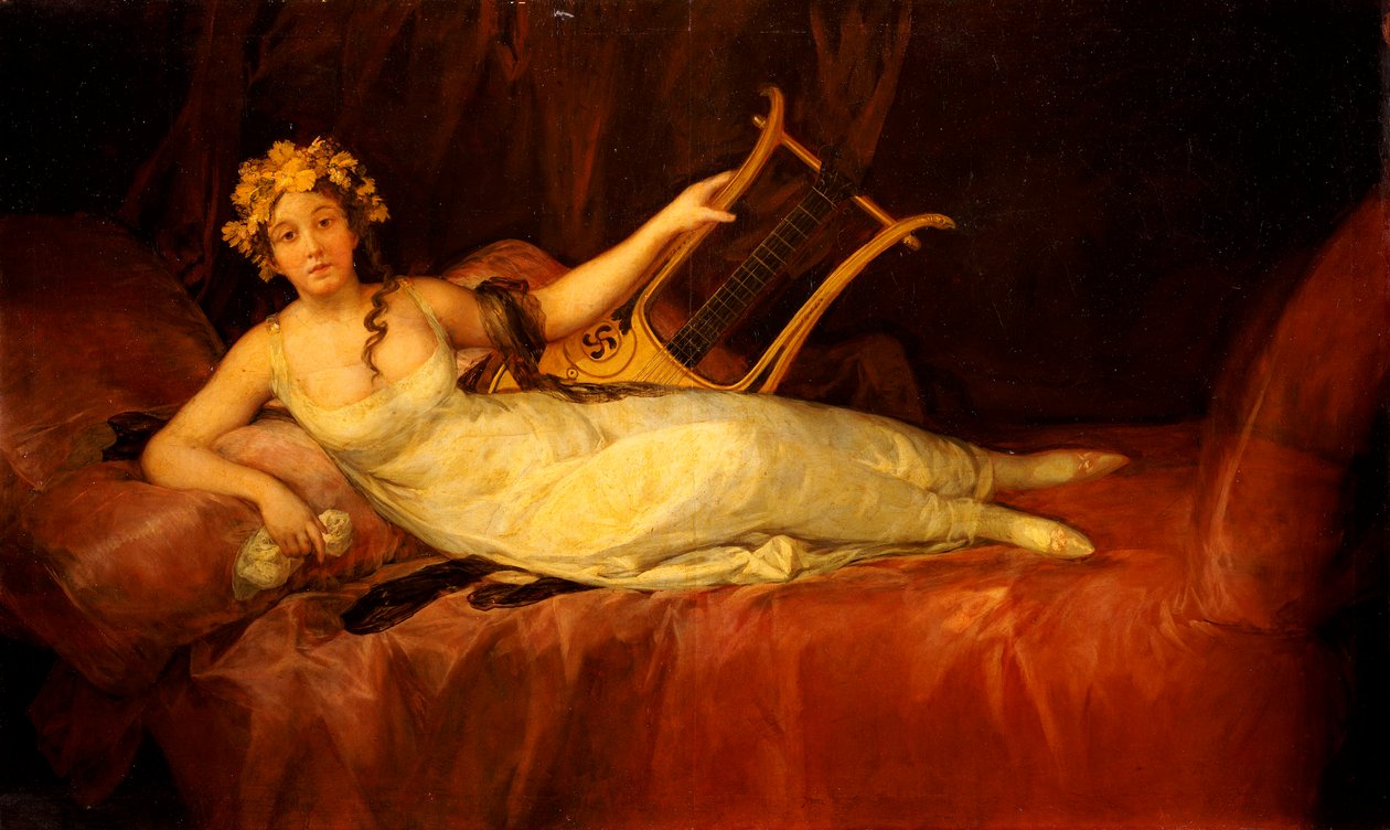 Portræt af den 10. Marquesa de Santa Cruz som musen, Euterpe, 1805 af Francisco de Goya