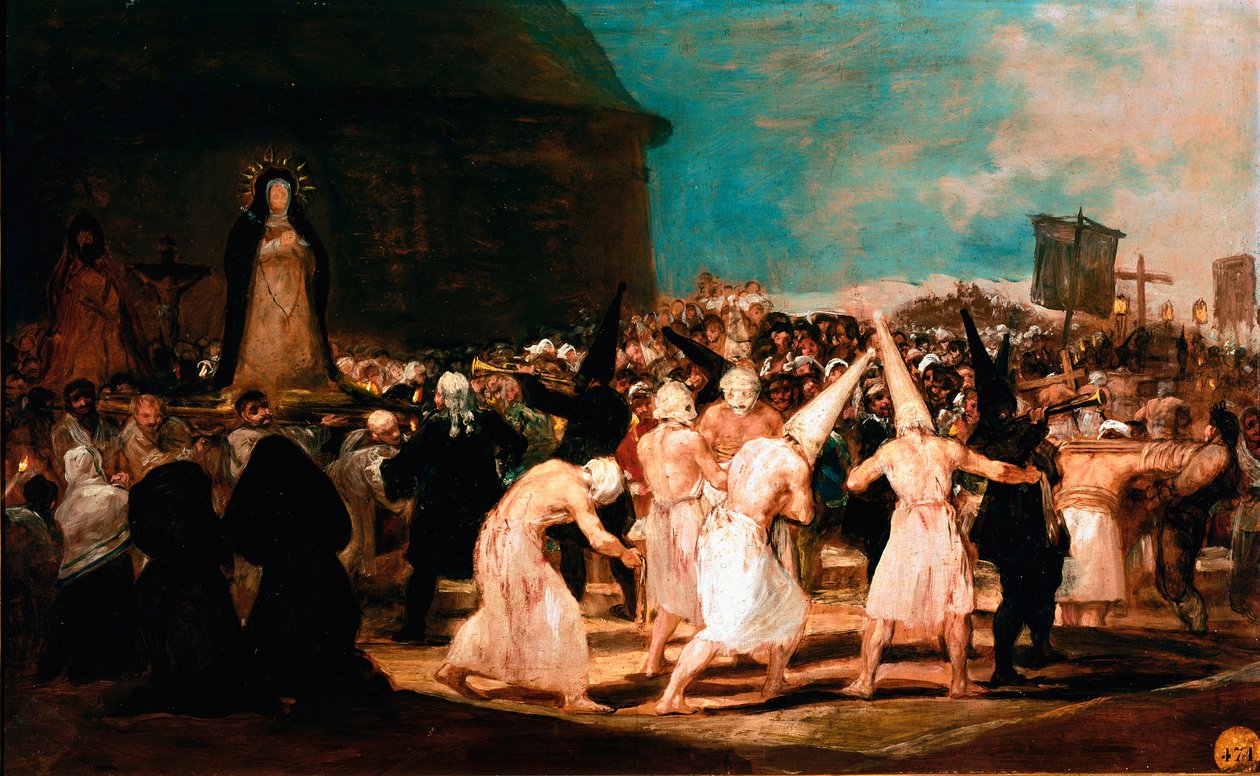 Sociale emner ved Akademiet i San Fernando: "" Procession af Flagellanter i en landsby"" Maleri af Francisco Goya y Lucientes (1746-1828) 1812-1814 Dim. 45x72 cm Madrid, akademiet i San Fernando af Francisco de Goya