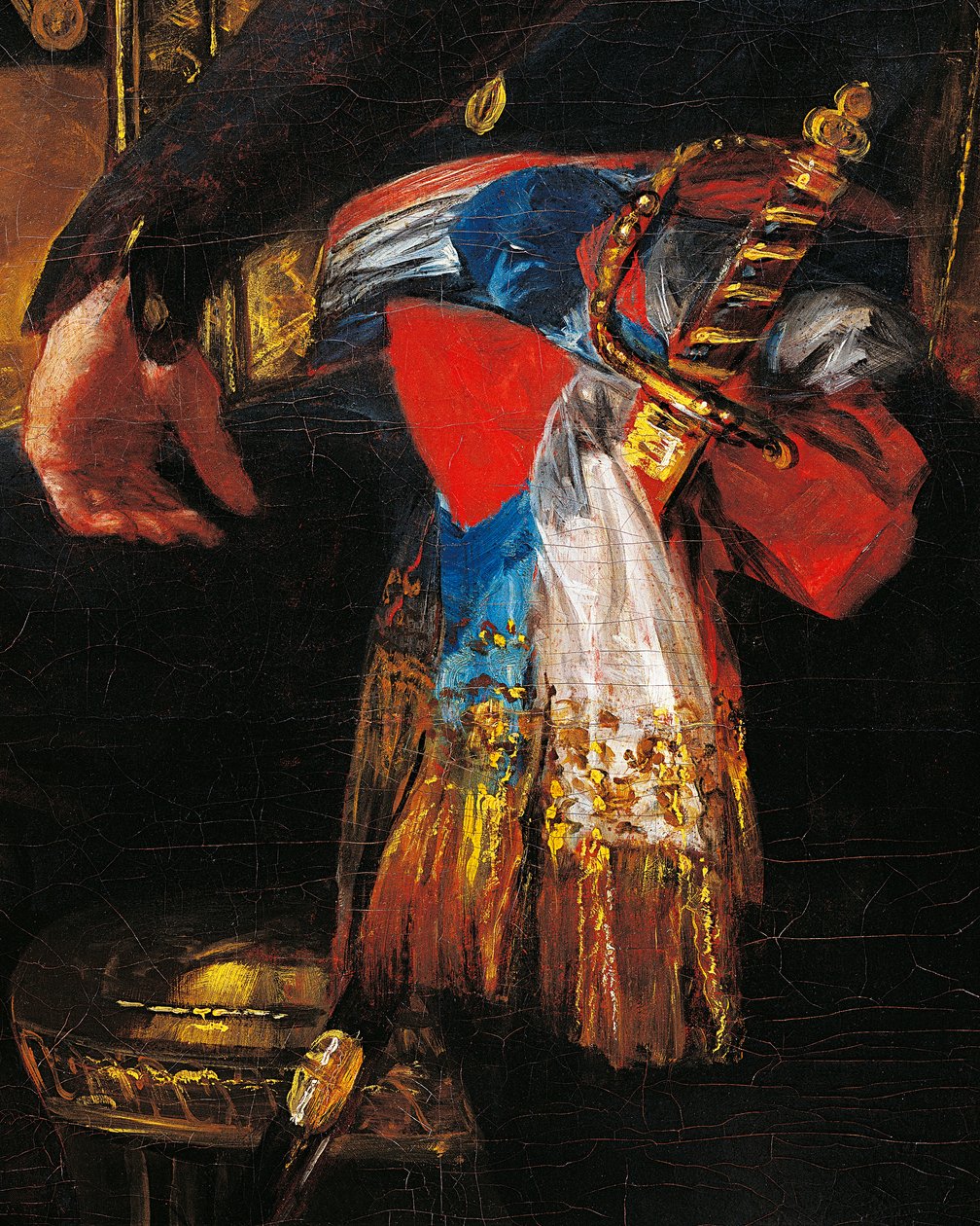 Sværd og skærf, detalje fra portræt af Ferdinand Guillemardet, Frankrigs ambassadør i Spanien fra 1798 til 1800 af Francisco de Goya (1746-1828), olie på lærred af Francisco Jose de Goya y Lucientes