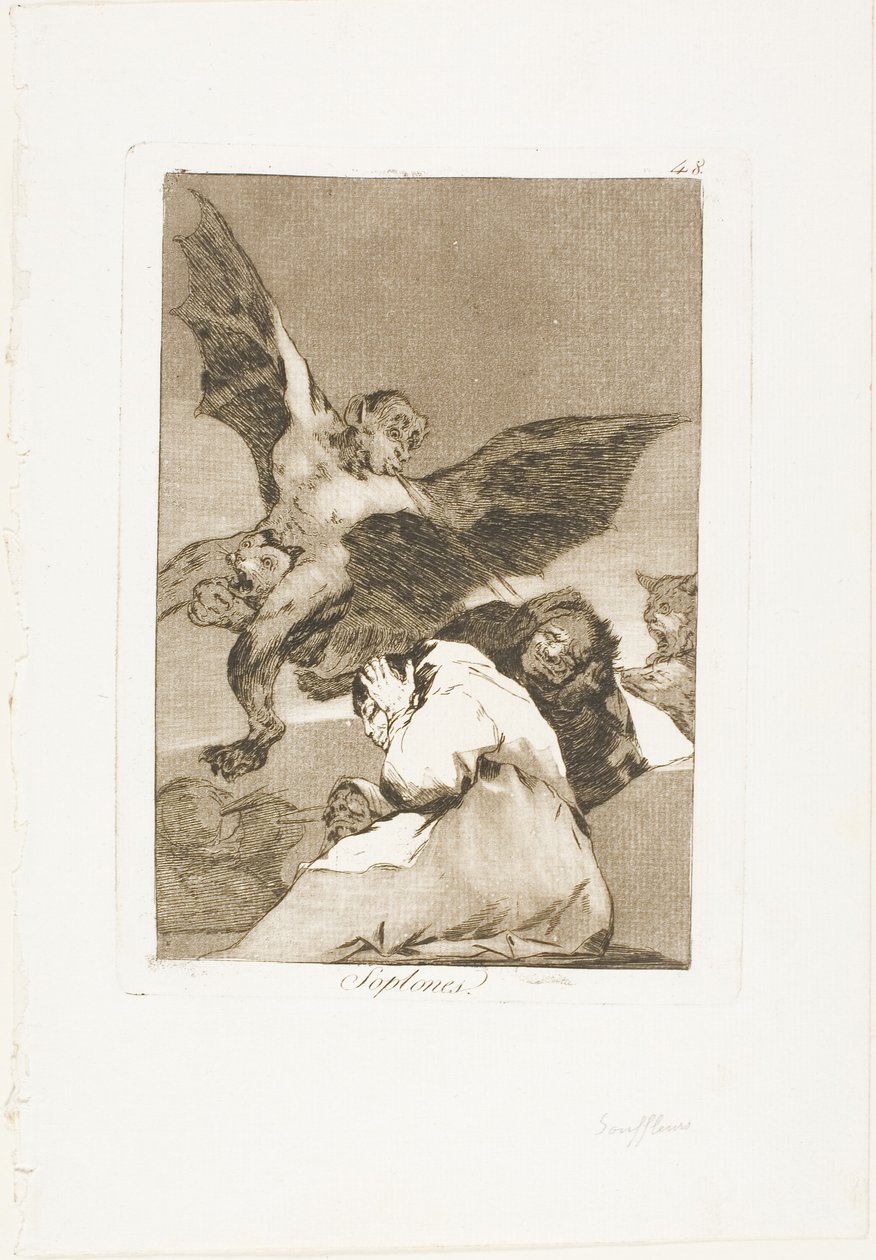 Tale-Bearers - Blasts of Wind, plade 48 fra Los Caprichos af Francisco Jose de Goya y Lucientes