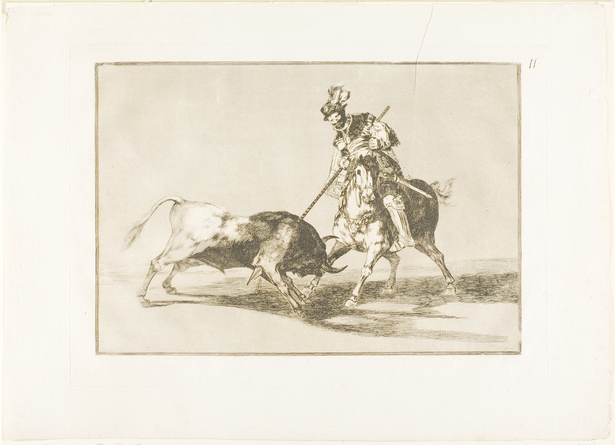 Cid Campeador, der spidder en anden tyr, tallerken elleve fra The Art of Tyrefighting af Francisco Jose de Goya y Lucientes
