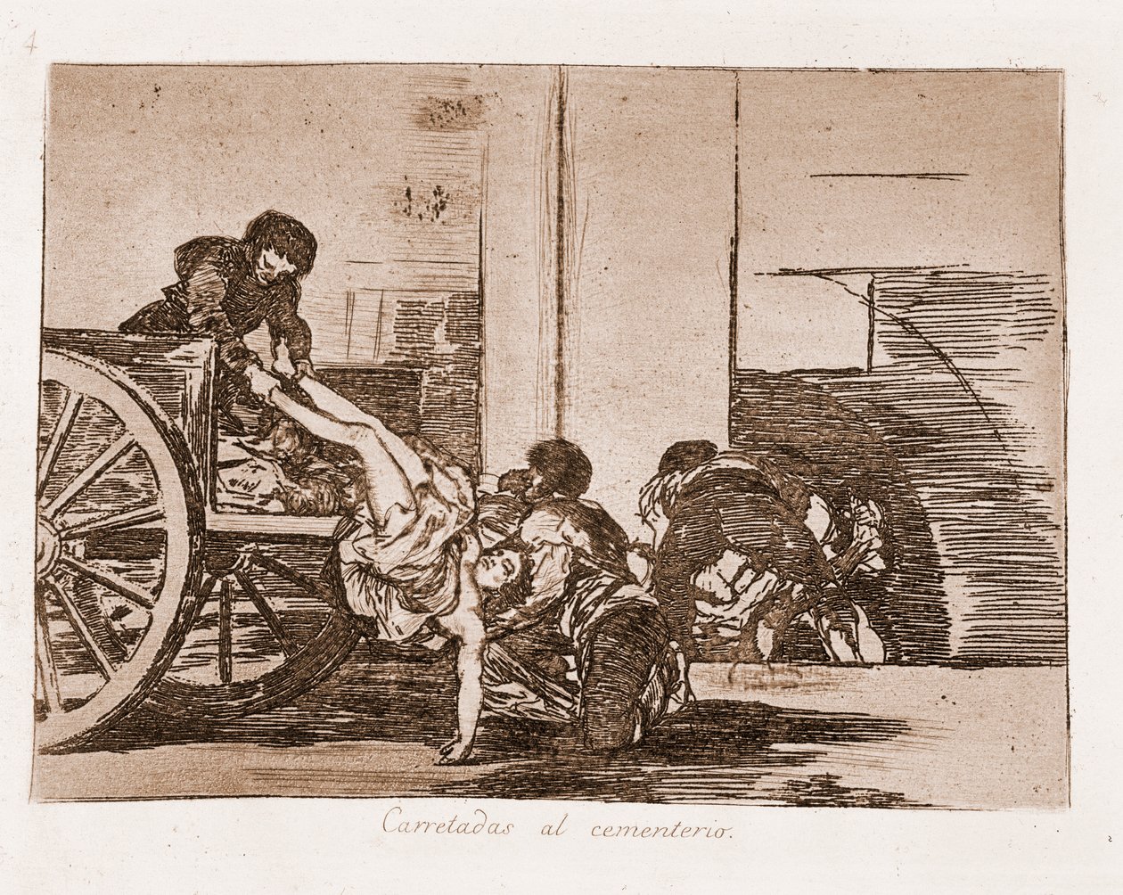 The Disasters of War: Billadninger til kirkegården (ætsning fra forberedende tegning af Francisco de Goya