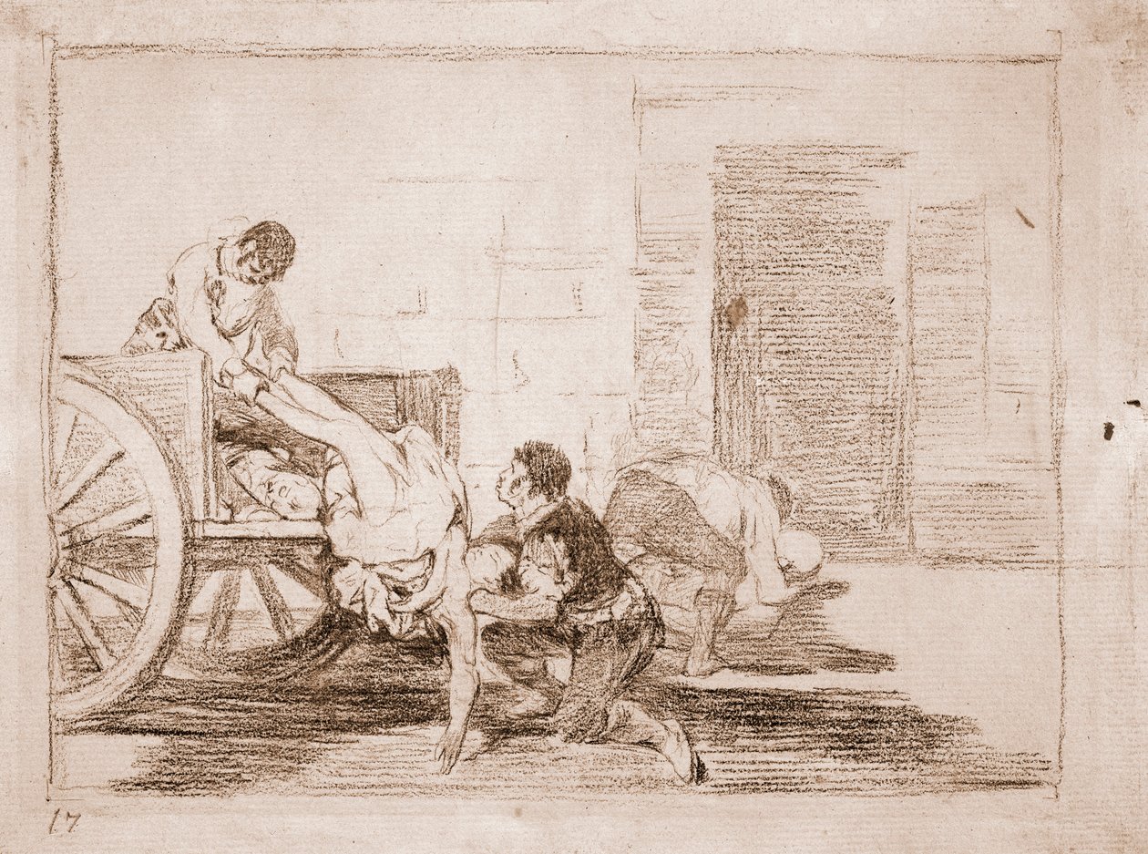 The Disasters of War: Billadninger til kirkegården (forberedende tegning af Francisco de Goya