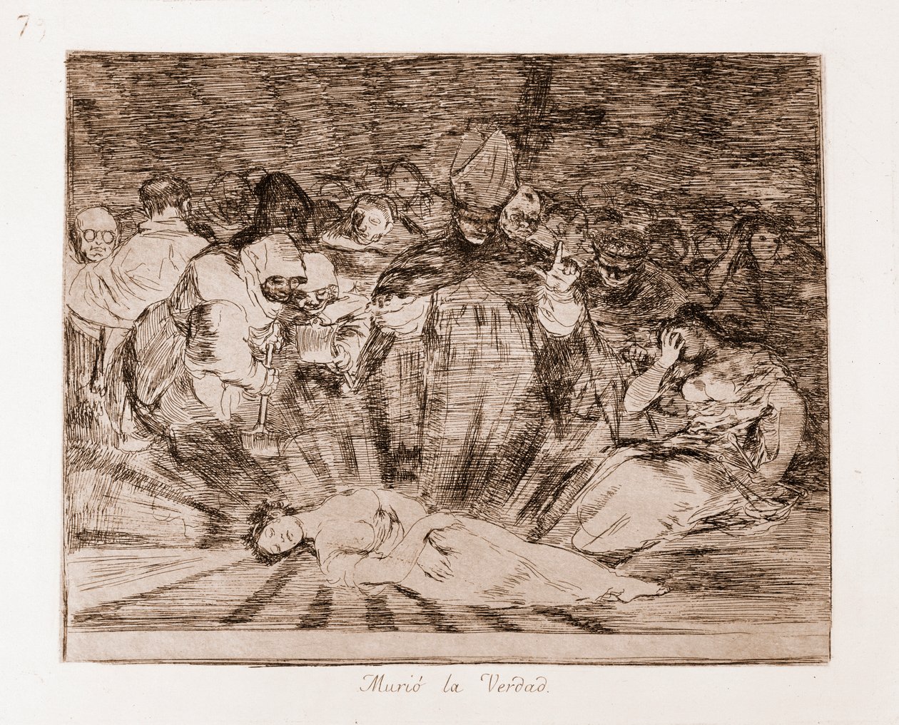 The Disasters of War: Sandheden er død (ætsning fra forberedende tegning af Francisco de Goya