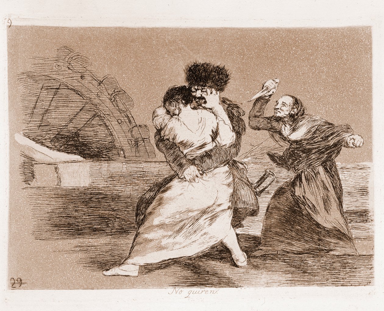 The Disasters of War: Det vil de ikke (ætsning fra en forberedende tegning af Francisco de Goya