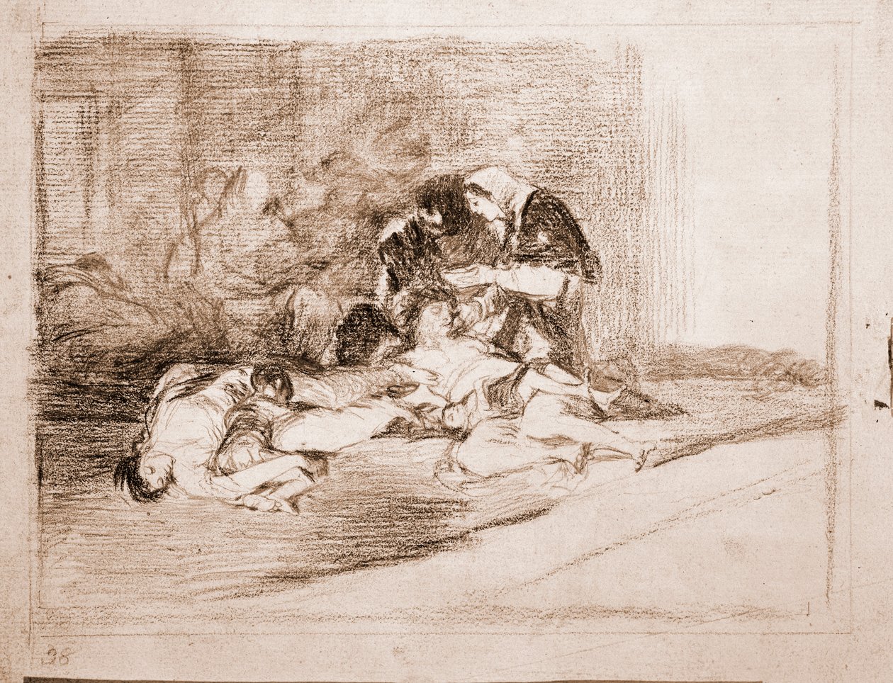The Disasters of War: Hvad er en skål til? (forberedende tegning af Francisco de Goya